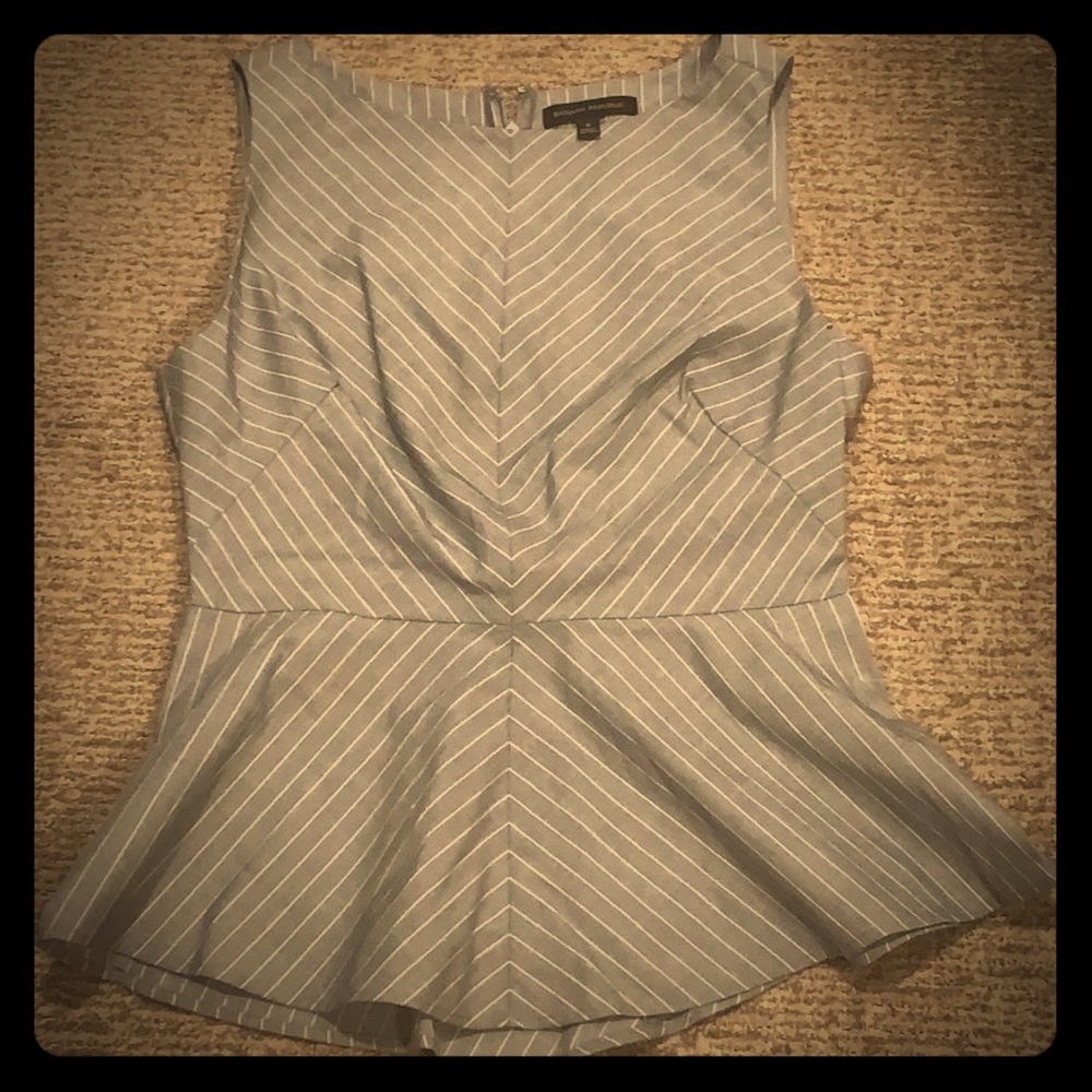 Banana Republic Gray/White Striped Peplum Tank